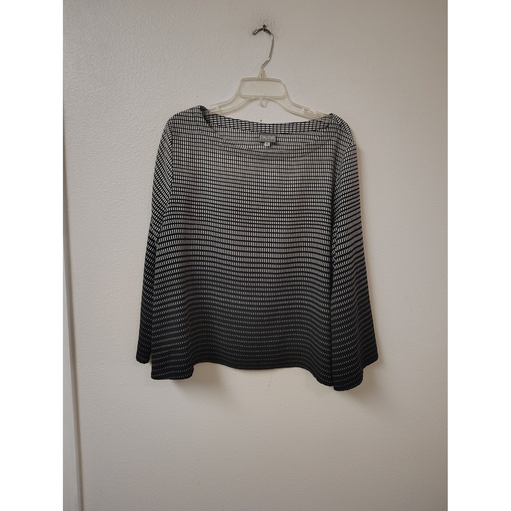 Niche Nilgun Derman‎ Womens XL Blouse Black White Grid Ombre Boat Neck Top